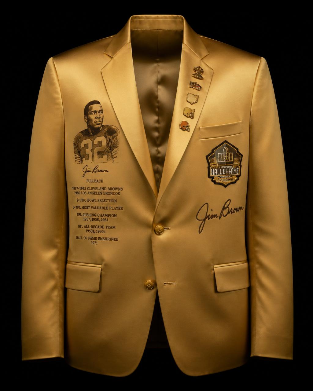 Custom Signed Jim Brown Hall of Fame Gold Jacket